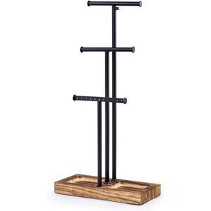 Jewelry Organizer Stand Metal & Wood Base and Large Storage Necklaces Bracelets